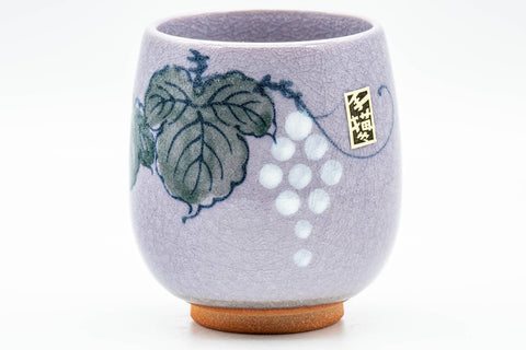 Japanese Teacup - Grapevine Purple Celadon Glazed Large Yunomi - 250ml - closeup of the grape cluster decoration