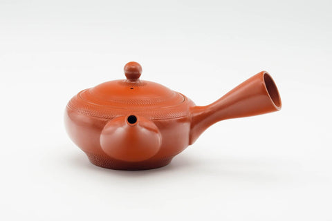 Japanese Kyusu - Engraved Leaves Tokoname-yaki Mesh Filter Teapot - 200ml