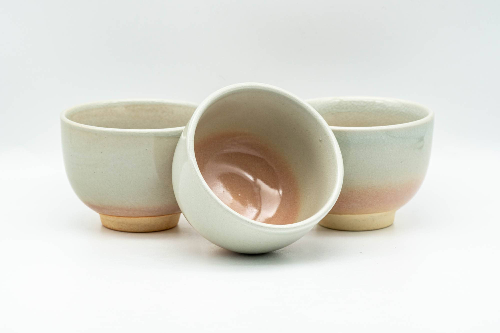 Japanese Teacups - Set of 3 Beige Pink Hagi-yaki Yunomi - 110ml