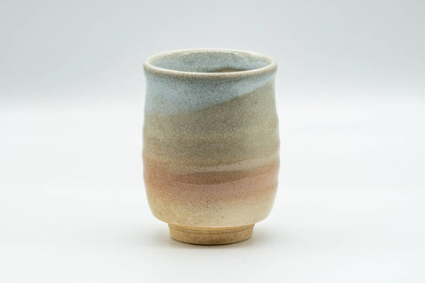 Japanese Teacup - Beige, Peach, and White Hagi-yaki Yunomi - 180ml - side view of the teacup