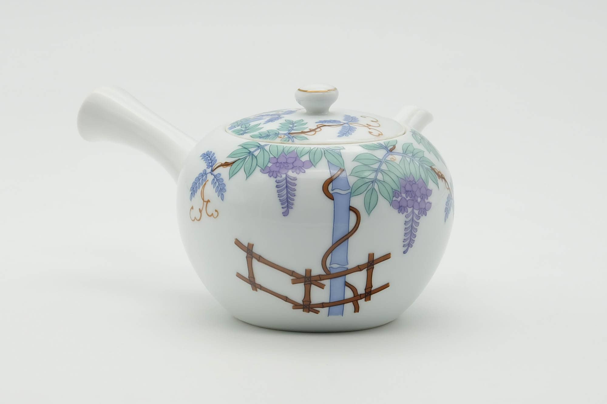 Japanese Kyusu - Floral White Porcelain Arita-yaki Teapot - 250ml