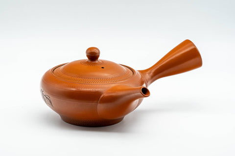 Japanese Kyusu - Leaf Engraved Mesh Strainer Tokoname-yaki Teapot - 225ml - Tezumi