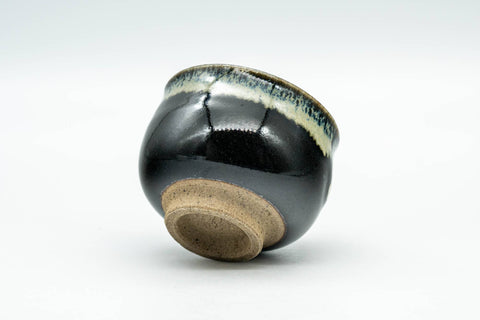 Japanese Teacup - Jet Black Hare's Fur Drip-Glazed Guinomi - 35ml
