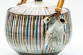 Japanese Dobin - Large Striped Ceramic Debeso Filter Top-Handled Teapot - 700ml - Tezumi