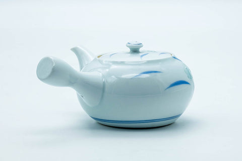Japanese Kyusu - White Blue Floral Arita-yaki Porcelain Filter Teapot - 300ml