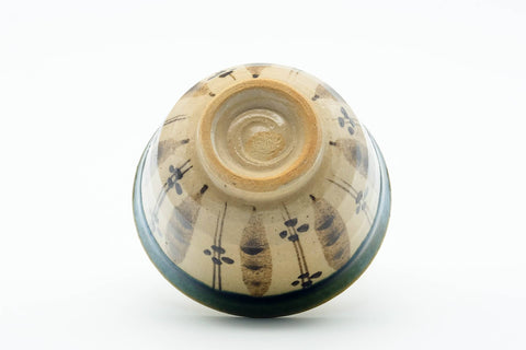 Japanese Teacup - Floral Green Drip-Glazed Oribe-yaki Guinomi - 50ml