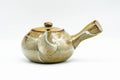 Japanese Kyusu - Bamboo Green Speckled Glazed Ceramic Filter Teapot - 300ml - side view with the handle at left
