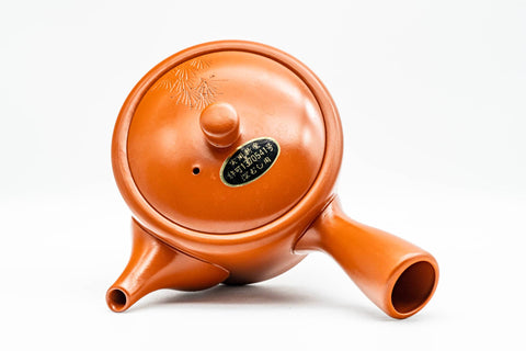 Japanese Kyusu - Engraved Red Shudei Tokoname-yaki Mesh Teapot - 350ml