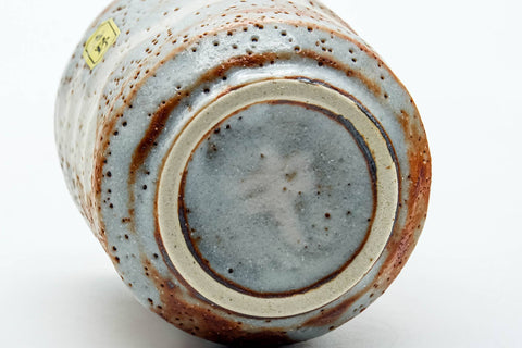 Tezumi — Japanese Teacups - Pair of Blue Orange Shino-Glazed Meoto Yunomi — inverted showing the foot ring