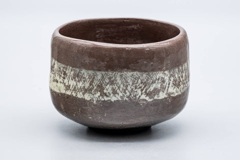 Japanese Matcha Bowl - 手 Grey White Obi Raku Chawan - 300ml