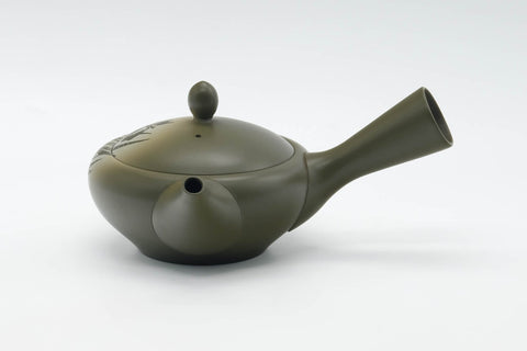 Japanese Kyusu - 高資窯 Takasuke Kiln - Floral Green Ryokudei Tokoname Teapot - 200ml