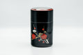 Japanese Chazutsu - Floral Black Lacquer Tea Canister - 200ml - canister with lid on showing the floral plum motif