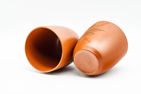 Japanese Tea Set - Camellia Engraved Tokoname-yaki Kyusu Teapot with 2 Yunomi Teacups