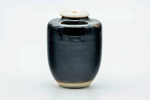 Japanese Chaire - Black Drip-Glazed Katatsuki Seto-yaki Tea Canister with Shifuku