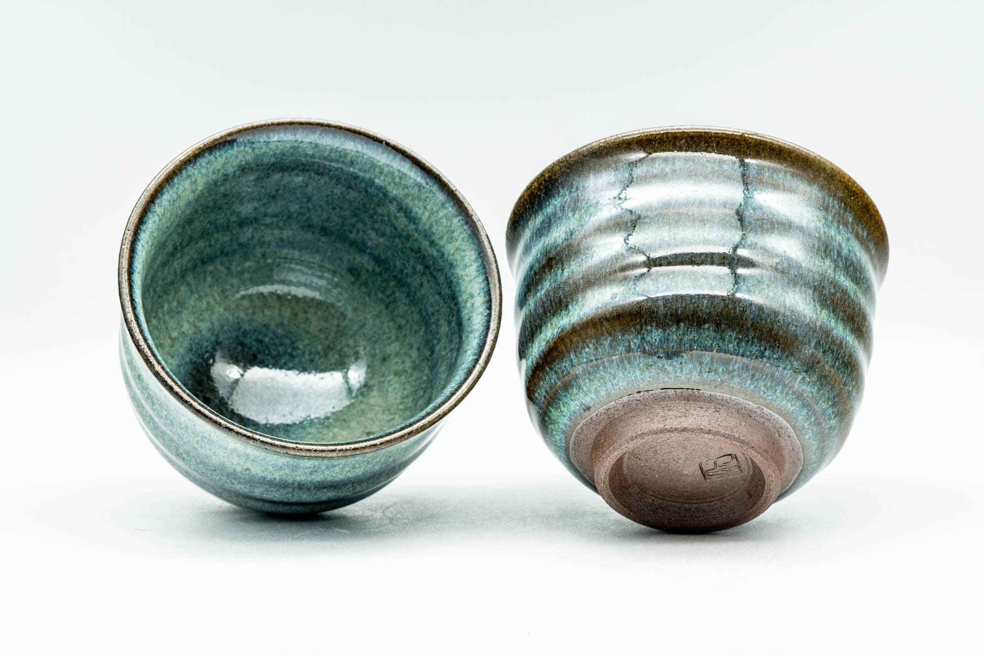 Japanese Teacups - Pair of Blue Sapphire Hare's Fur Glazed Yunomi - 140ml
