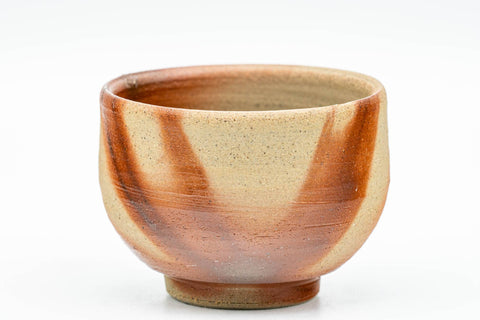 Tezumi — Japanese Teacup - Orange Hidasuki Bizen-yaki Yunomi - 75ml — tipped to show the interior