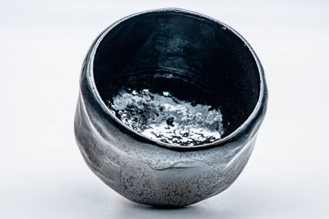 Japanese Matcha Bowl - 手 Classic Black Faceted Kuro-Raku Chawan - 300ml