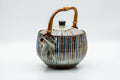 Japanese Dobin - Large Striped Ceramic Debeso Filter Top-Handled Teapot - 700ml - Tezumi