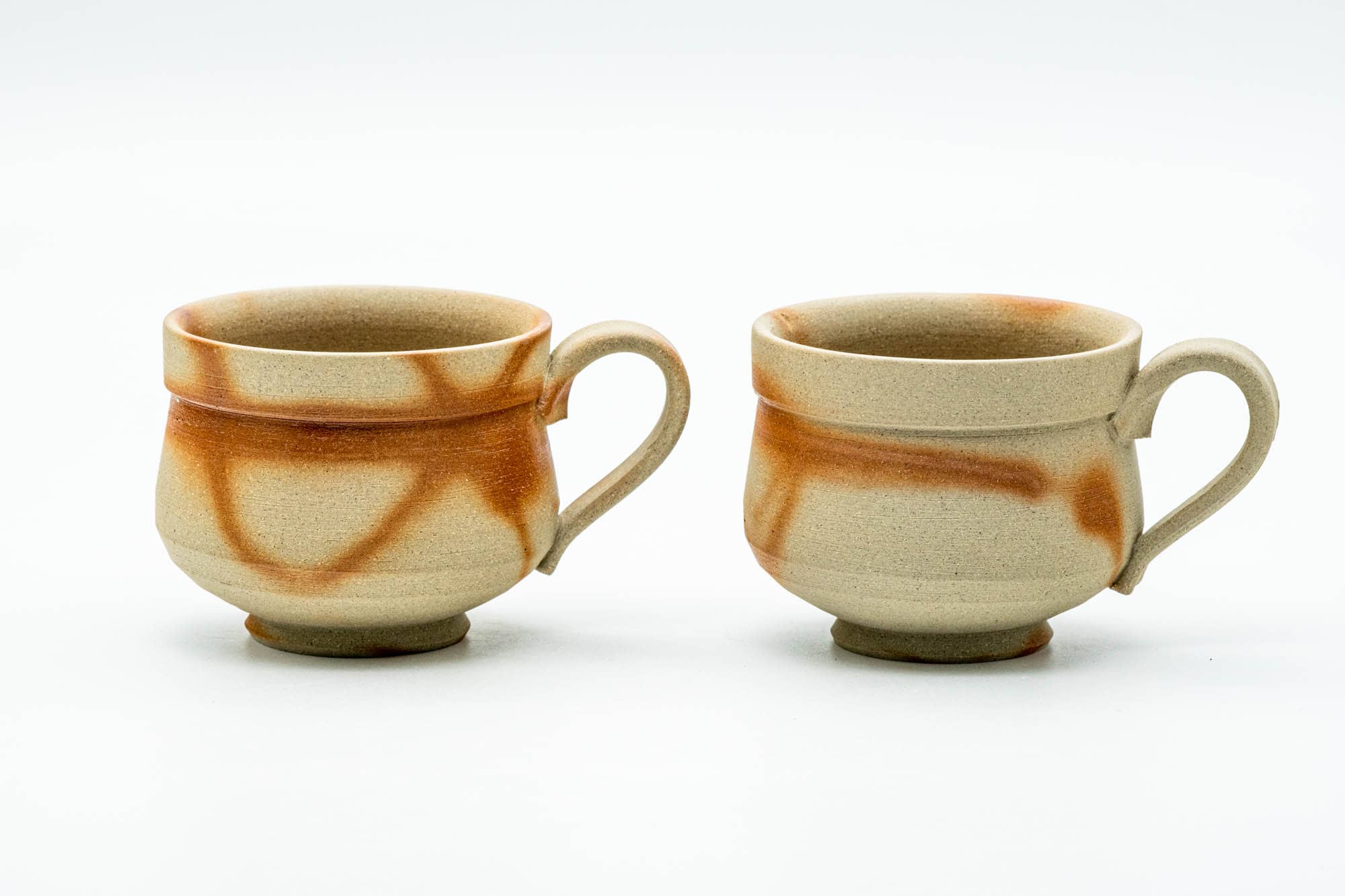 Japanese Teacup Set - Pair of Hidasuki Bizen-yaki Ushirode Yunomi with Chataku - 200ml