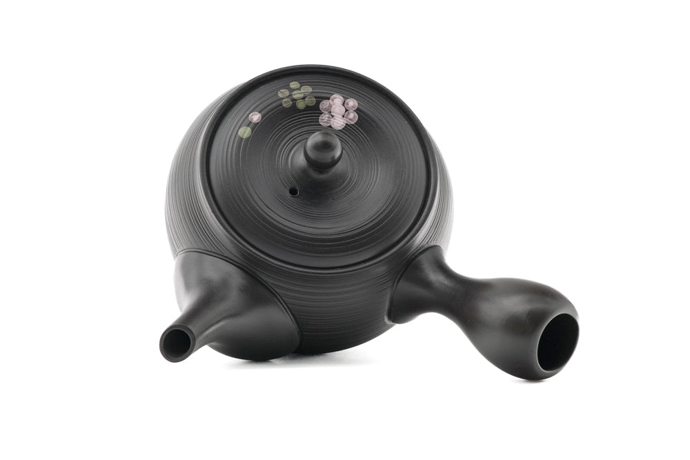 Japanese Kyusu - 春秋窯 Shunju Kiln - Black Floral Tokoname-yaki Ceramic Teapot - 320ml