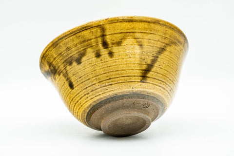 Japanese Matcha Bowl - Yellow Brown Drip-Glazed Hatazori-gata Chawan - 400ml - Tezumi
