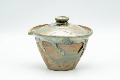Japanese Tea Set - Hare's Fur Drip-Glazed Akogi-yaki Shiboridashi Teapot with 5 Guinomi Teacups - side view of the teapot