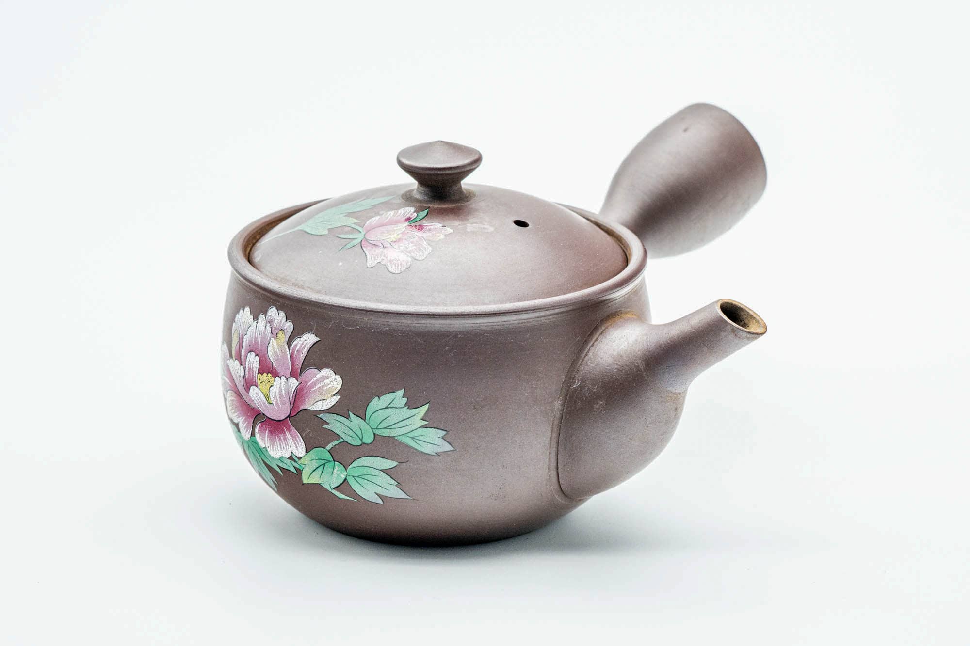 Japanese Kyusu - Floral Painted Purple Clay Mesh Filter Teapot - 230ml