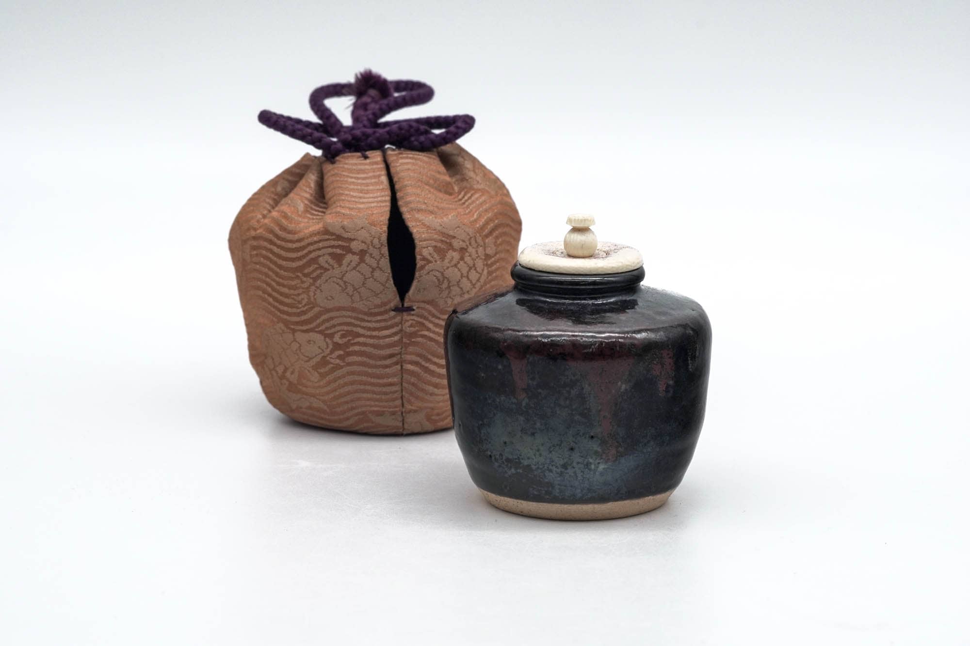 Japanese Chaire - Black Heshizuku Seto-yaki Tea Jar with Shifuku