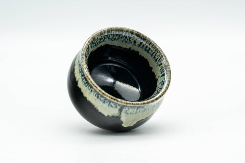 Japanese Teacup - Jet Black Hare's Fur Drip-Glazed Guinomi - 35ml