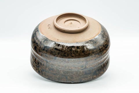 Japanese Matcha Bowl - Brown and Yellow Glazed Waisted Chawan - 450ml - inverted view showing the underside