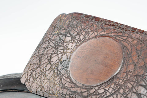 Japanese Chataku - Pair of Patterned Rectangular Wooden Tea Saucers - Tezumi