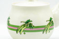Japanese Kyusu - Beige Green Striped Snow Peas Kutani-yaki Debeso Teapot - 400ml - close-up of the snow-peas motif on the body