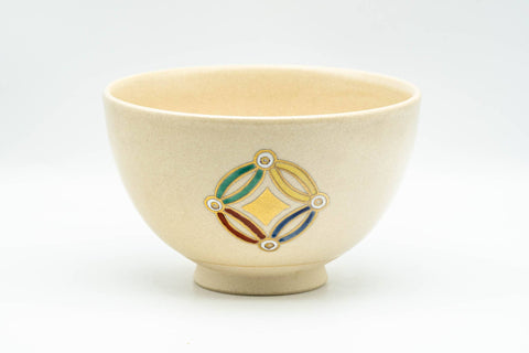 Japanese Matcha Bowl - Gold Geometric Patterned Kyo-yaki Chawan - 300ml