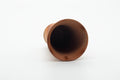 Tezumi — Japanese Teacup - Tall Orange Hidasuki Bizen-yaki Yunomi - 240ml — three-quarter view