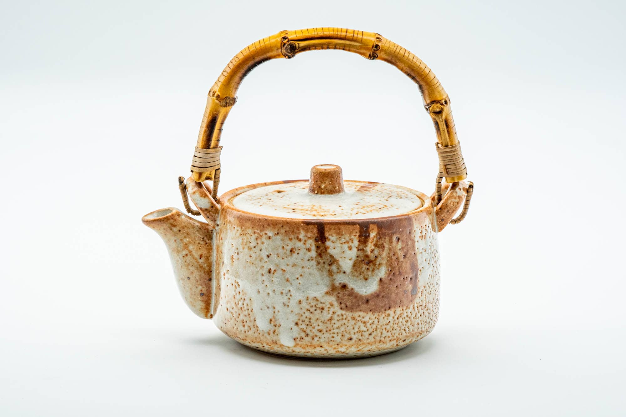 Japanese Tea Set - Orange Shino Glazed Mino-yaki Dobin Teapot with 3 Yunomi Teacups