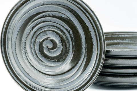 Japanese Chataku - Set of 5 Black Carved Spiraling Wooden Tea Saucers - Tezumi