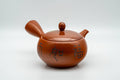 Tezumi — Japanese Kyusu - Kanji Engraved Red Shudei Tokoname-yaki Mesh Teapot - 350ml — side view with the lid and side handle