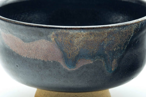Japanese Matcha Bowl - Black Bronze Drip-Glazed Hatazori-gata Chawan - 300ml