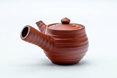 Japanese Kyusu - Spiraling Red Shudei Tokoname-yaki Ceramic Filter Teapot - 260ml