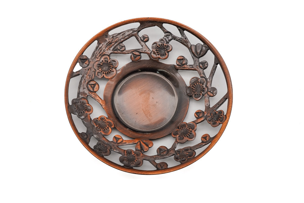 Japanese Chataku - Set of 5 Engraved Copper Plum Blossom Tea Saucers