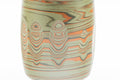 Tezumi — Japanese Teacup - 雲仙窯 Unzen Kiln - Carved Nerikomi Tokoname-yaki Yunomi - 170ml — tipped to show the interior
