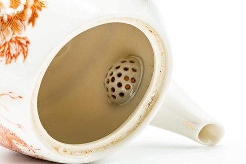 Japanese Kyusu - Red Floral Peacock Kutani-yaki Porcelain Teapot - 500ml