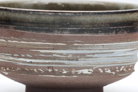 Tezumi — Japanese Matcha Bowl - Brown Green Hakeme White Glazed Chawan - 300ml — inverted showing the foot ring