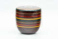 Japanese Natsume - Burgundy Green Yellow Striped Lacquer Matcha Tea Caddy - 100ml - Tezumi