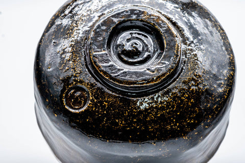 Japanese Matcha Bowl - 手 Faceted Black Amber Glazed Raku Chawan - 300ml