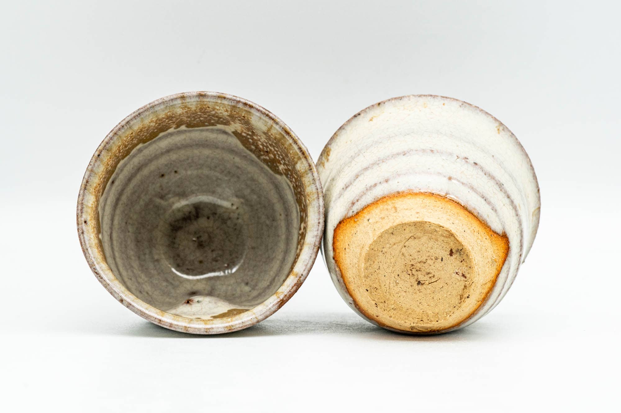 Japanese Teacups - Pair of Milky Beige Drip-Glazed Guinomi - 45ml