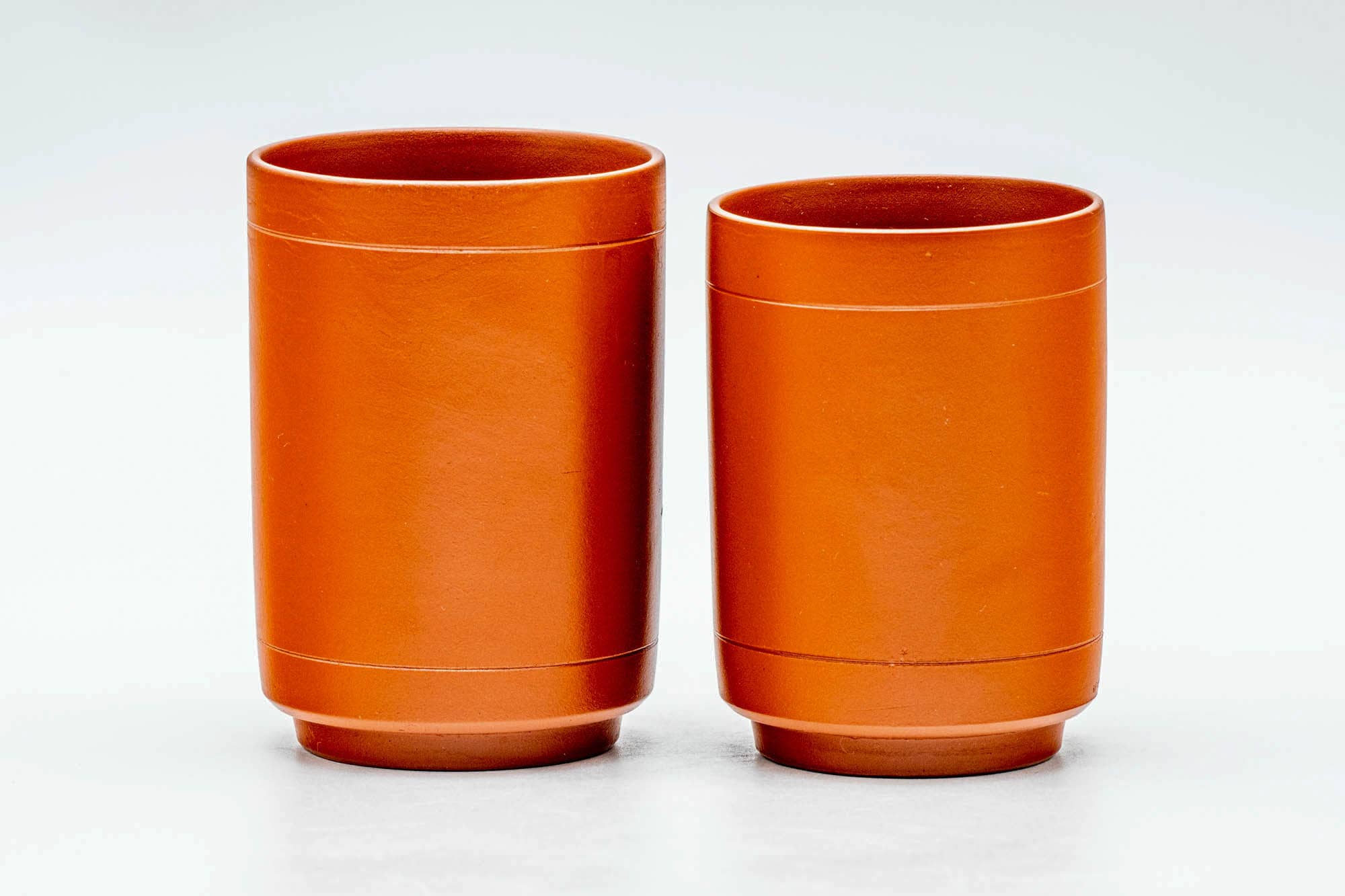 Japanese Teacups - Pair of Swirling Red Shudei Tokoname-yaki Meoto Yunomi in Wooden Box