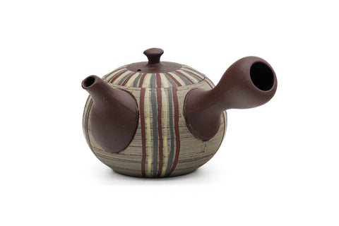 Brown Striped Tokoname Mesh Filter Teapot - 180ml
