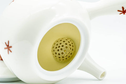 Japanese Kyusu - Red Stars White Porcelain Arita-yaki Teapot - 240ml