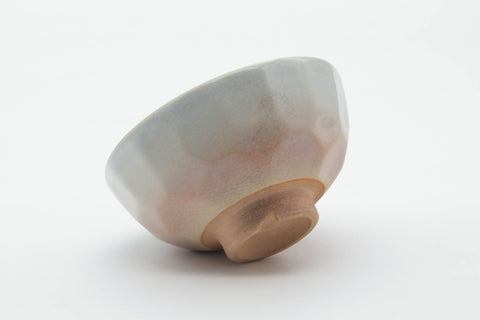 Japanese Matcha Bowl - Faceted Geometric Beige Pink Glazed Kyo-yaki Chawan - 250ml